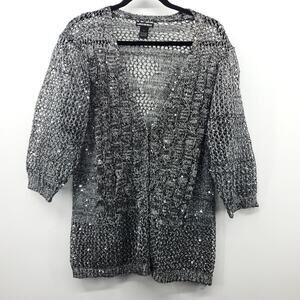 Lauren Michelle Blouse Top Womens Large Metallic Silver Sparkly Gray Open Knit
